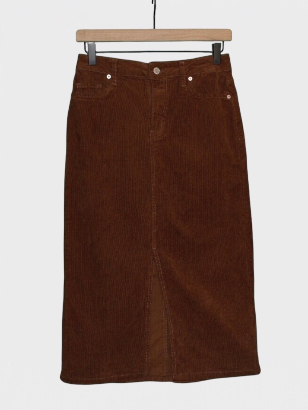 Time and Tru Cotton Corduroy Front Slit Midi Skirt